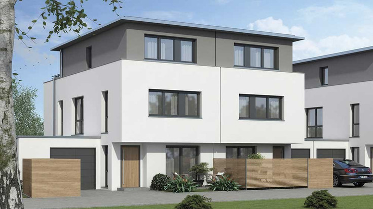 Doppelhaushälfte, Haus kaufen in Hanau-Kinzdorf - Holz Müller - Doppelhaushälften, Konrad-Adenauer-Straße/Ecke Philippsruher Allee