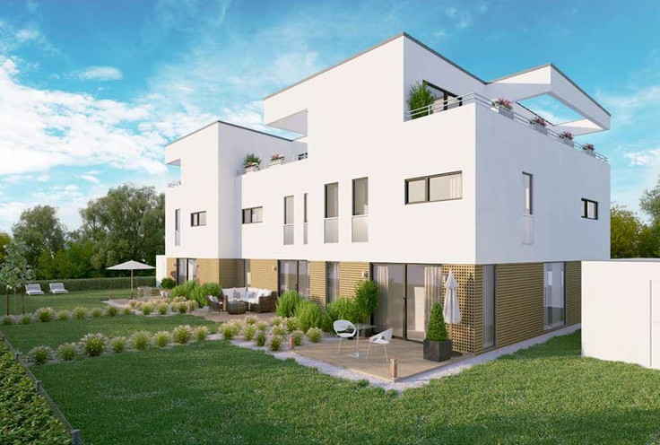 Reihenhaus, Doppelhaushälfte kaufen in Langweid am Lech - Langweid Village - Häuser, Gotenstraße 1 / 2