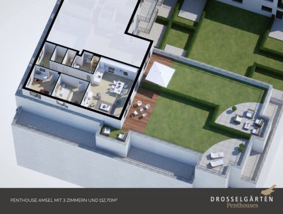 Grundriss zur Wohnung in DROSSELGÄRTEN Penthouse Amsel