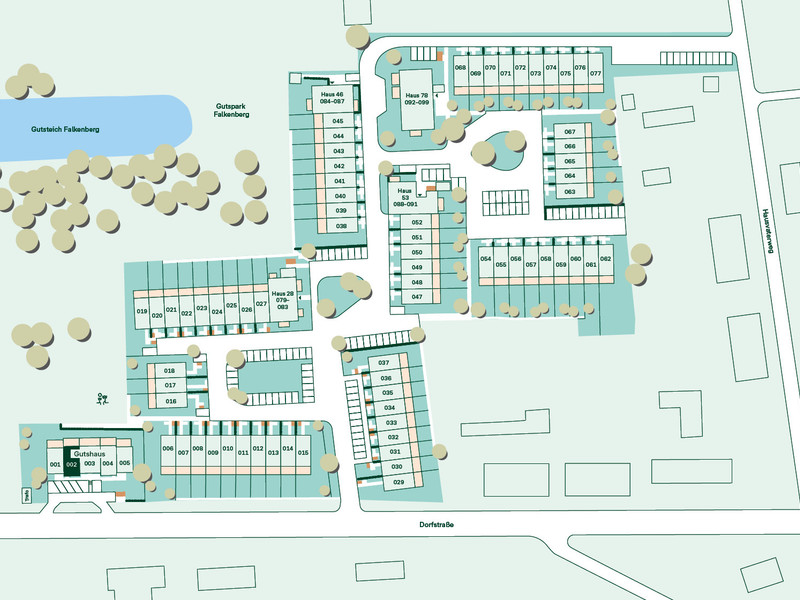 Lageplan des Reihenhauses im Neubauprojekt Gutshof Falkenberg